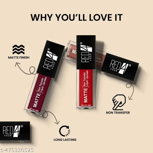 Red4 Miss Perfect Liquid Lip Cream | Non Transfer Liquid Lipstick | Matte Finish | Long Lasting and Waterproof Liquid Lipstick