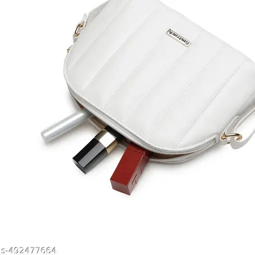Fastrack Modern Quilted Sling Bag for Women | Trendy, Spacious Bag for Girls, Ladies, Women | Casual Bag Made from High Quality Faux Leather (White)