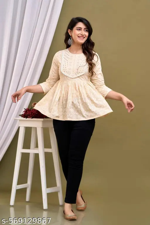 A&K Embroidered Lace Lurex Peplum Top