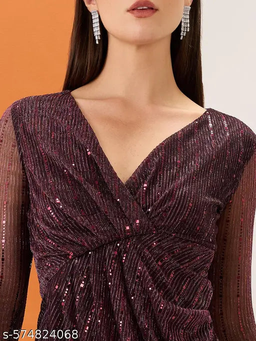 Globus Women Multicolour Wrap V-Neck Spangle Embellished Tulip Hem Mini Bodycon Party Dress