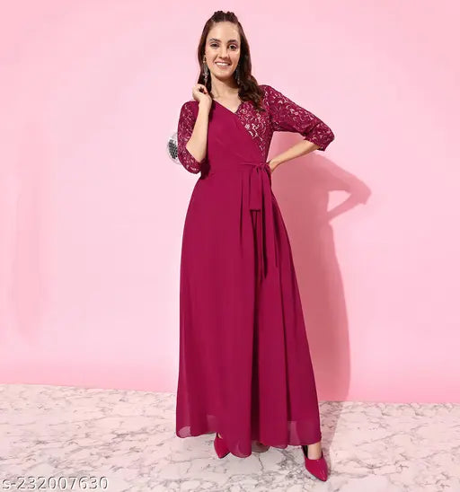 Miss Chase Women's Embellished Round Neck Red Dresses