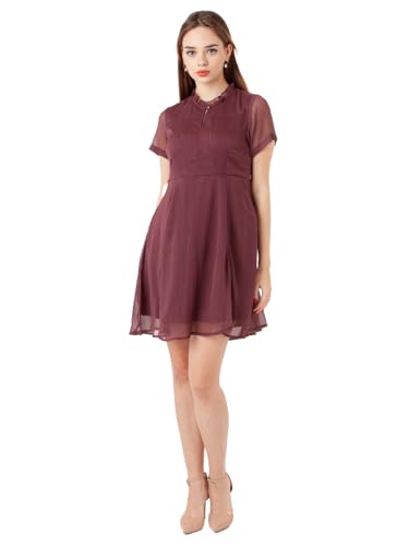 Zink London Women's Wine Self Design Flared Short Dress