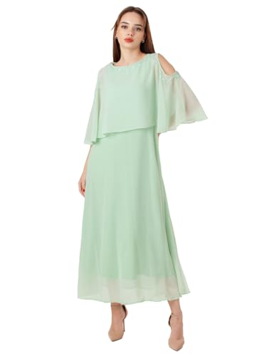 Zink London Women's Green Embroidered Flared Maxi Dress