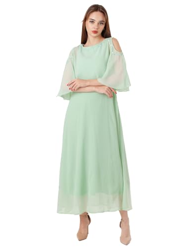 Zink London Women's Green Embroidered Flared Maxi Dress