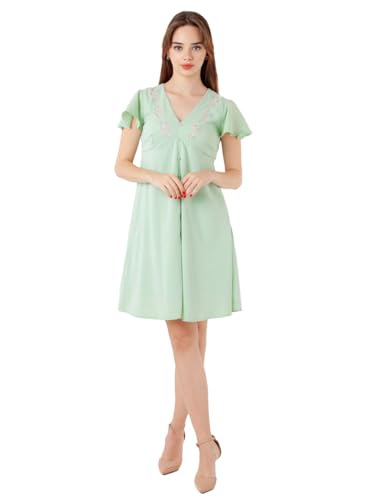 Zink London Women's Green Embroidered Flared Short Dress