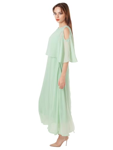 Zink London Women's Green Embroidered Flared Maxi Dress