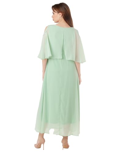 Zink London Women's Green Embroidered Flared Maxi Dress