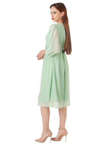 Zink London Women's Green Embroidered Flared Midi Dress