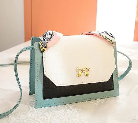 KENDRICK Portable Mini Ribbon Messenger Bag Ladies Silk Scarf Handbag Satchel Bag Flap Handbag Lady Shoulder Bag (GREEN)