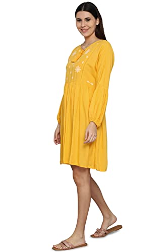 Allen Solly Women's Cotton Modern Above The Knee Dress (Yellow)