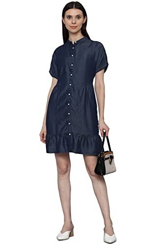 Allen Solly Women's Lyocell Shirt Above The Knee Dress (Navy)