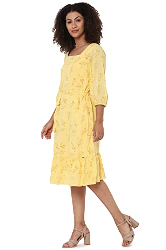 Allen Solly Printed Rayon Regular Neck Womens Dress (Yellow)