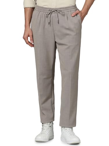 Celio Men Beige Solid Regular Fit Polyester Fashion Casual Trousers (3596656046945, Beige, 32)