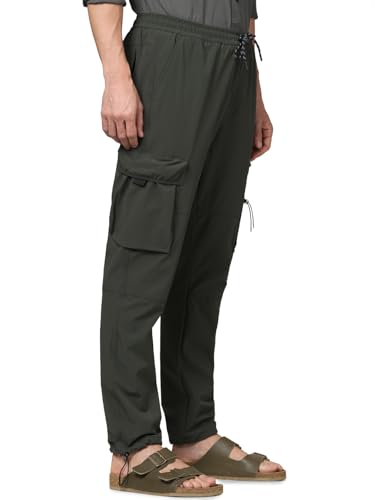 Celio Men Olive Solid Regular Fit Nylon Cargo Trousers (3596656055237, Green, 30)