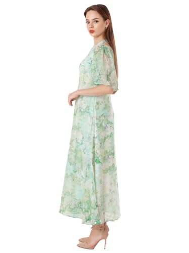 Zink London Women's Green Printed Regular Maxi Dress