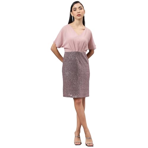 Latin Quarters Women Rosegold Cap Sleeve V-Neck Women 2 Fir 1 Dress