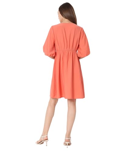 VERO MODA Women's Viscose Fit and Flare Above The Knee Dress (Burnt Sienna)