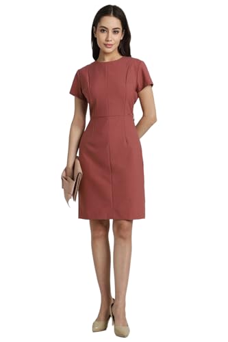 Allen Solly Women's Polyester Blend Modern Knee-Length Dress (Pink)