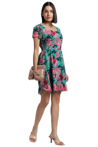 Allen Solly Women's Polyester Modern Knee-Length Dress (Green)