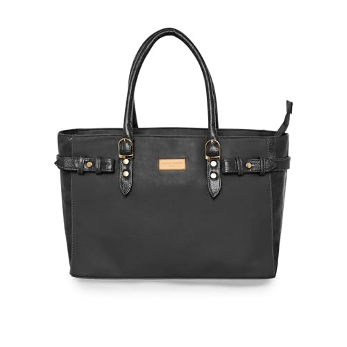 Pierre Cardin PU Top Handle Tote Bag For Women | Handbag For Ladies with Spacious Compartment Zipper | Stylish Bag For Women Casual & Office Use, Black