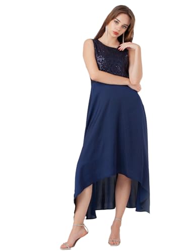 Zink London Women's Navy Blue Embellished Flared Maxi Dress