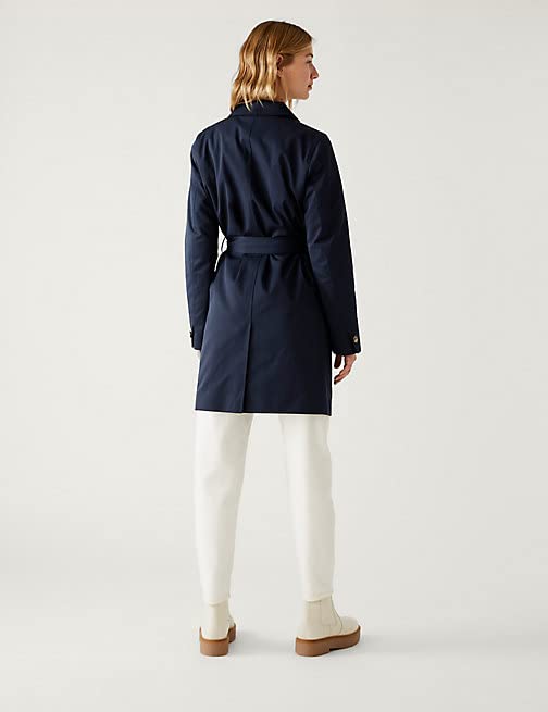 Marks & Spencer Cotton Blend Belted Trench Coat T591003CNAVY (XS)