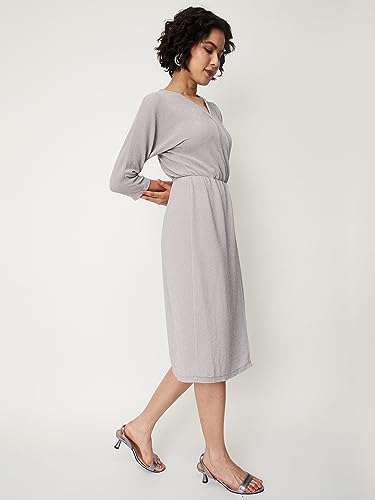 Max Women's Polyester Blend Wrap Below The Knee Dress (Lilac)