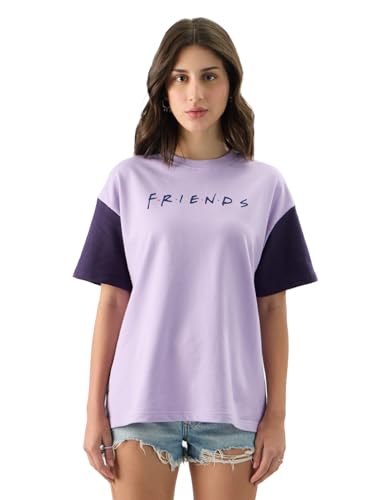 The Souled Store Official Friends: Doodle Women and Girls Round Neck Short Sleeve Purple Graphic Printed Cotton Oversized Fit T-Shirts Netflix TV