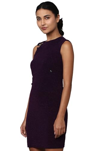 Allen Solly Women's Polyester Modern Above The Knee Dress (Purple)