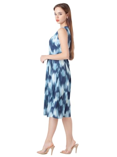 Zink London Women's Blue Printed Flared Midi Dress