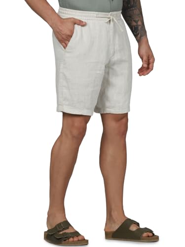 Celio Men Off White Solid Regular Fit Linen Casual Shorts (Off-White)