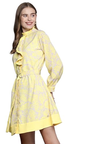 Allen Solly Women's Polyester A-Line Mid-Thigh Length Dress (Yellow)