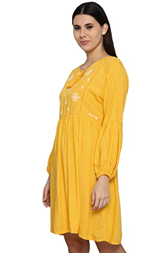 Allen Solly Women's Cotton Modern Above The Knee Dress (Yellow)