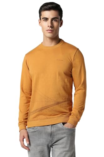 Van Heusen Men Yellow Solid Crew Neck Sweatshirt