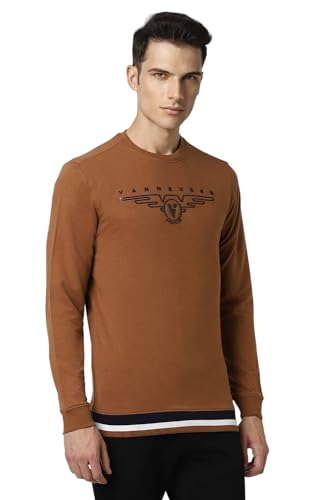 Van Heusen Men Brown Solid Crew Neck Sweatshirt