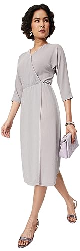 Max Women's Polyester Blend Wrap Below The Knee Dress (Lilac)