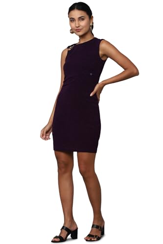 Allen Solly Women's Polyester Modern Above The Knee Dress (Purple)