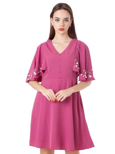 Zink London Women's Pink Embroidered Flared Short Dress