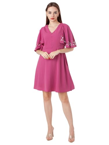 Zink London Women's Pink Embroidered Flared Short Dress