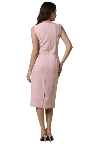 Allen Solly Women's Polyester Shift Calf Length Dress (Pink)