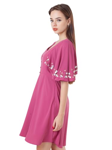 Zink London Women's Pink Embroidered Flared Short Dress