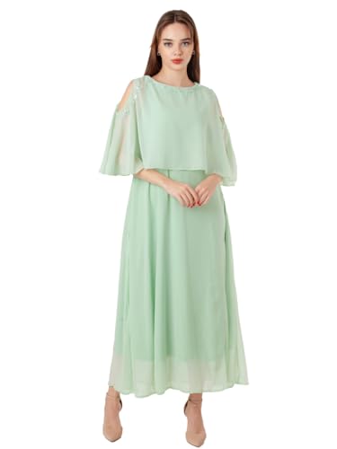 Zink London Women's Green Embroidered Flared Maxi Dress