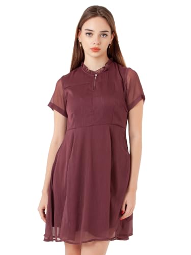 Zink London Women's Wine Self Design Flared Short Dress