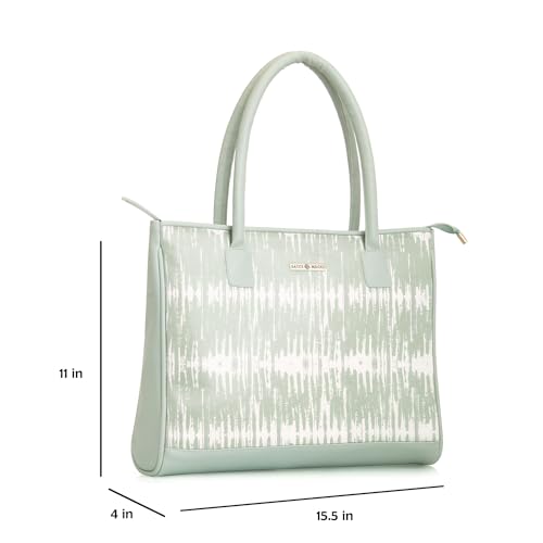 SACCI MUCCI Women's Tote Bag | Tote Bags For Women with Padded Laptop Compartment | Big Shoulder Bag for Office- Bamboo Tie Dye Print (Mint Green)