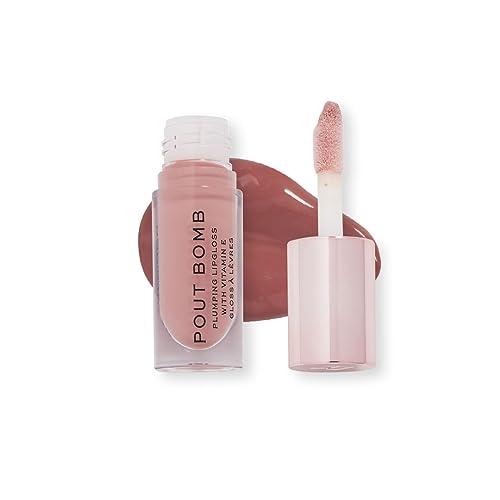 Makeup Revolution Pout Bomb Doll Nude |A soft browny nude shade | Super shiny & non-sticky gloss | Infused with Vitamin E for nourishment |4.6ml