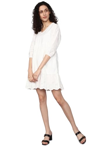 Allen Solly Women's Cotton A-Line Mid-Thigh Length Dress (White)