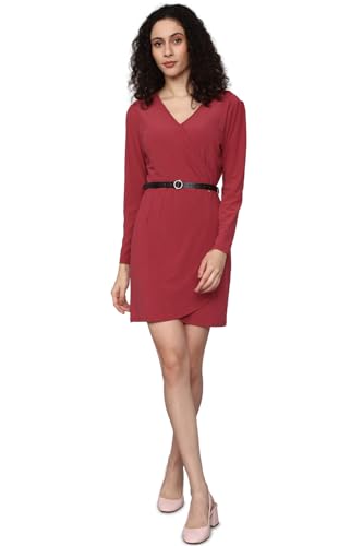 Allen Solly Women's Polyester Sheat Knee-Length Dress (Maroon)