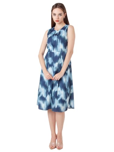 Zink London Women's Blue Printed Flared Midi Dress