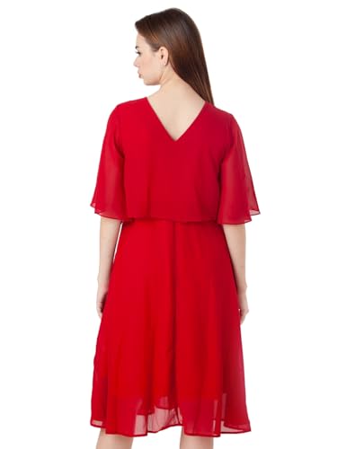 Zink London Women's Red Embroidered Flared Midi Dress