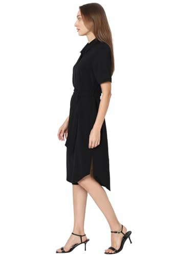 VERO MODA Women's Polyester Sheath Midi Dress (Black)